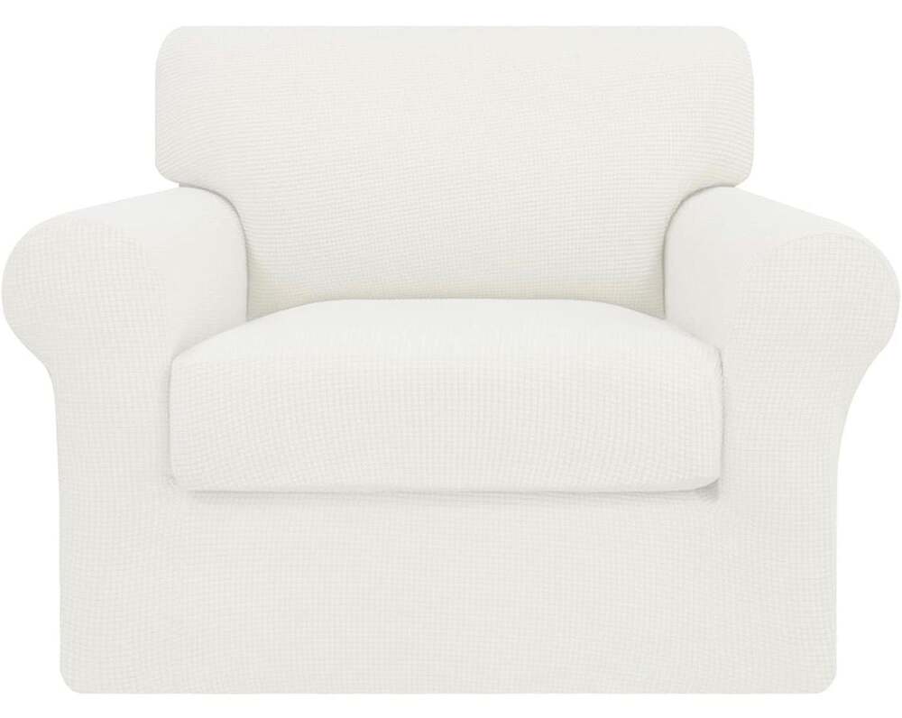 Easy-Going High Stretch Waffle Textured Armchair Slipcover, Cream